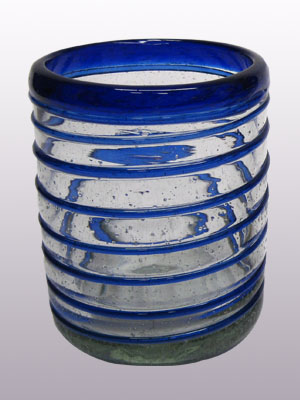 Wholesale MEXICAN GLASSWARE / 'Cobalt Blue Spiral' tumblers  / This festive set of tumblers is great for a glass of milk with cookies or a lemonade on a hot summer day.
